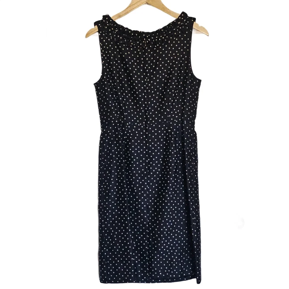 Kate Spade New York Black Polka Dot Ruffle Neck Dress Silk Blend Size 6